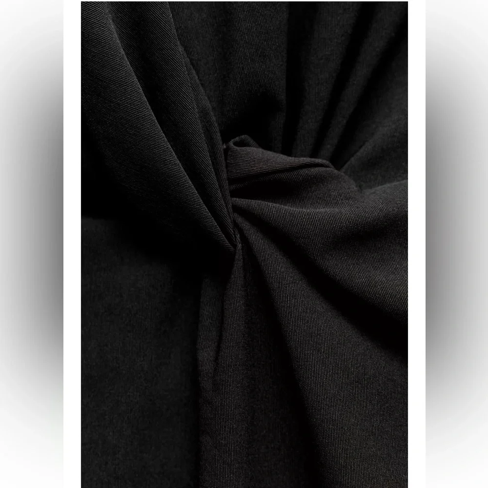 Zara Black Cut Out Midi Dress cotton blend one long sleeve Pleated knot ZW NWT - Picture 10 of 16